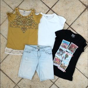 Denim Shorts & 3 Shirts, girl 10-12